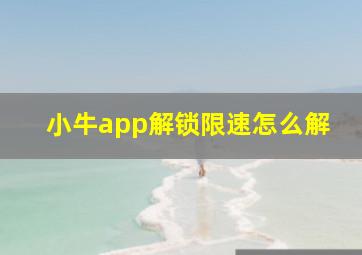 小牛app解锁限速怎么解