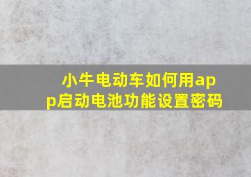 小牛电动车如何用app启动电池功能设置密码