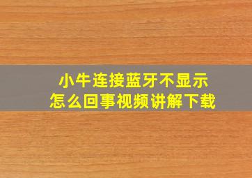 小牛连接蓝牙不显示怎么回事视频讲解下载