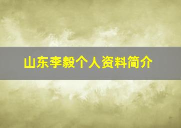 山东李毅个人资料简介