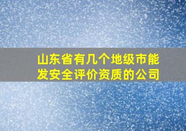 山东省有几个地级市能发安全评价资质的公司