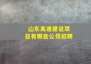 山东高速建设项目有哪些公司招聘