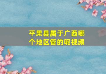 平果县属于广西哪个地区管的呢视频