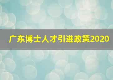 广东博士人才引进政策2020