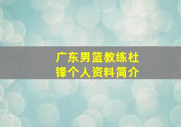 广东男篮教练杜锋个人资料简介