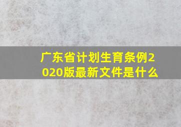 广东省计划生育条例2020版最新文件是什么