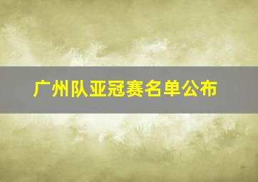 广州队亚冠赛名单公布