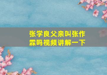 张学良父亲叫张作霖吗视频讲解一下