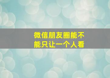 微信朋友圈能不能只让一个人看