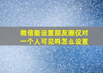 微信能设置朋友圈仅对一个人可见吗怎么设置