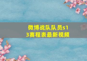 微博战队队员s13赛程表最新视频