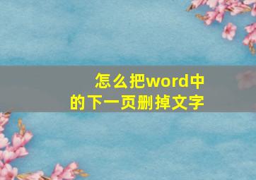 怎么把word中的下一页删掉文字