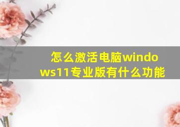 怎么激活电脑windows11专业版有什么功能