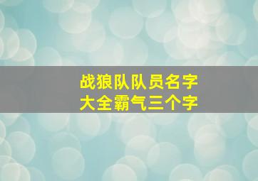 战狼队队员名字大全霸气三个字