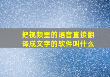 把视频里的语音直接翻译成文字的软件叫什么