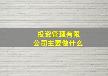 投资管理有限公司主要做什么