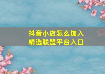 抖音小店怎么加入精选联盟平台入口