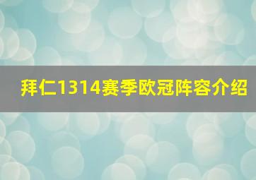 拜仁1314赛季欧冠阵容介绍