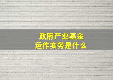 政府产业基金运作实务是什么