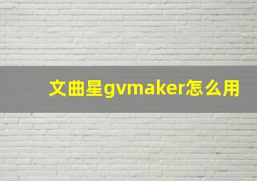 文曲星gvmaker怎么用