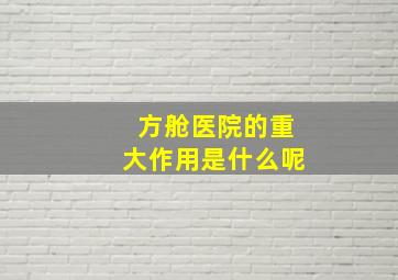 方舱医院的重大作用是什么呢