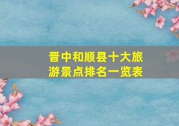 晋中和顺县十大旅游景点排名一览表