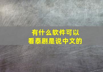 有什么软件可以看泰剧是说中文的