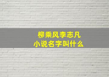 柳乘风李志凡小说名字叫什么