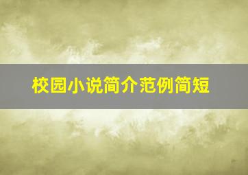 校园小说简介范例简短