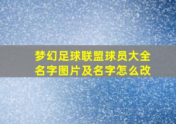 梦幻足球联盟球员大全名字图片及名字怎么改