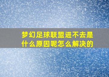 梦幻足球联盟进不去是什么原因呢怎么解决的