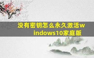 没有密钥怎么永久激活windows10家庭版