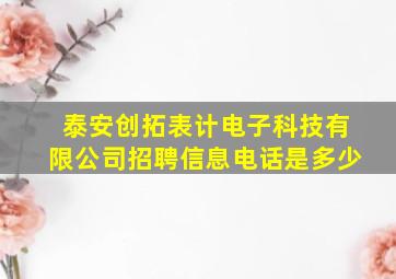 泰安创拓表计电子科技有限公司招聘信息电话是多少