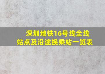 深圳地铁16号线全线站点及沿途换乘站一览表