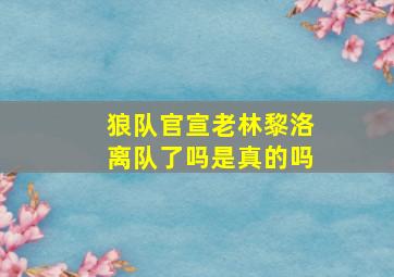 狼队官宣老林黎洛离队了吗是真的吗