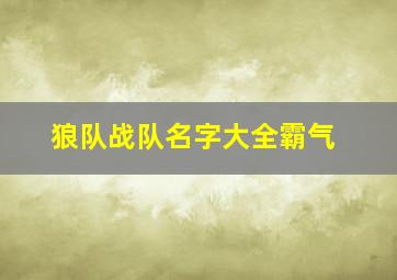 狼队战队名字大全霸气