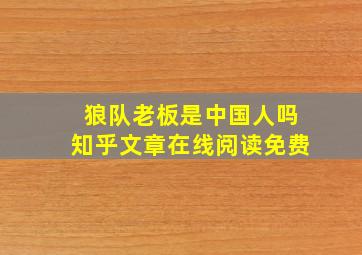 狼队老板是中国人吗知乎文章在线阅读免费