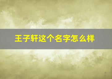 王子轩这个名字怎么样