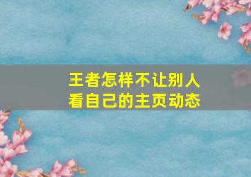 王者怎样不让别人看自己的主页动态