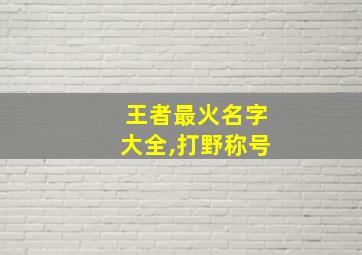 王者最火名字大全,打野称号