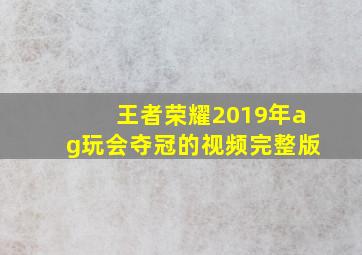 王者荣耀2019年ag玩会夺冠的视频完整版