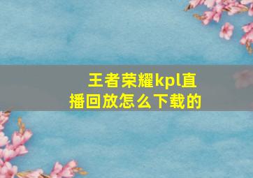 王者荣耀kpl直播回放怎么下载的