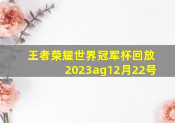 王者荣耀世界冠军杯回放2023ag12月22号