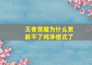 王者荣耀为什么更新不了纯净模式了