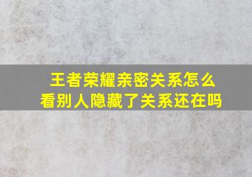 王者荣耀亲密关系怎么看别人隐藏了关系还在吗