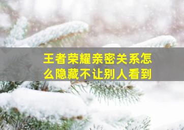 王者荣耀亲密关系怎么隐藏不让别人看到