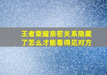 王者荣耀亲密关系隐藏了怎么才能看得见对方