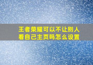 王者荣耀可以不让别人看自己主页吗怎么设置