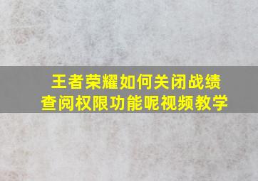 王者荣耀如何关闭战绩查阅权限功能呢视频教学