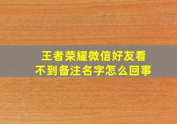 王者荣耀微信好友看不到备注名字怎么回事